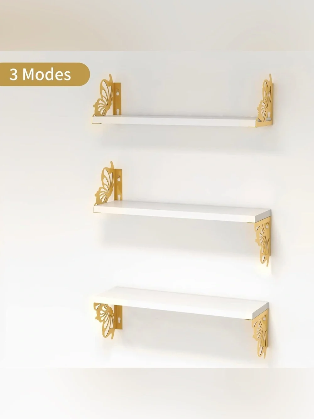 Decorative Butterfly Wall Shelves in White and Gold